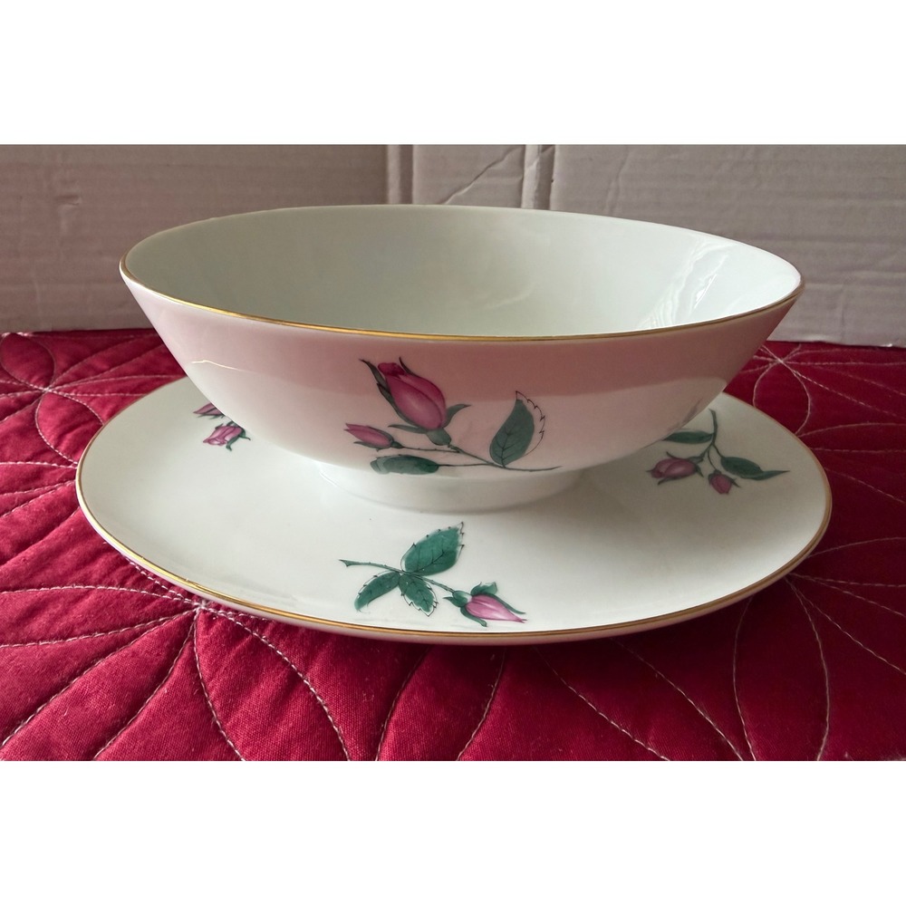 Vintage Easterling Radiance Porcelain Gravy Boat w/ Underplate Pink Rose